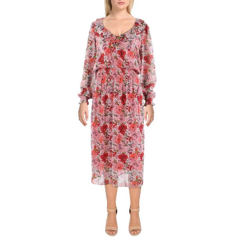Soft Fabrics Tommy Hilfiger Womens Chiffon Floral Midi Dress