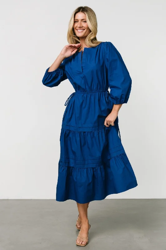 Cozy Pants Santa Fe Poplin Midi Dress | Cobalt