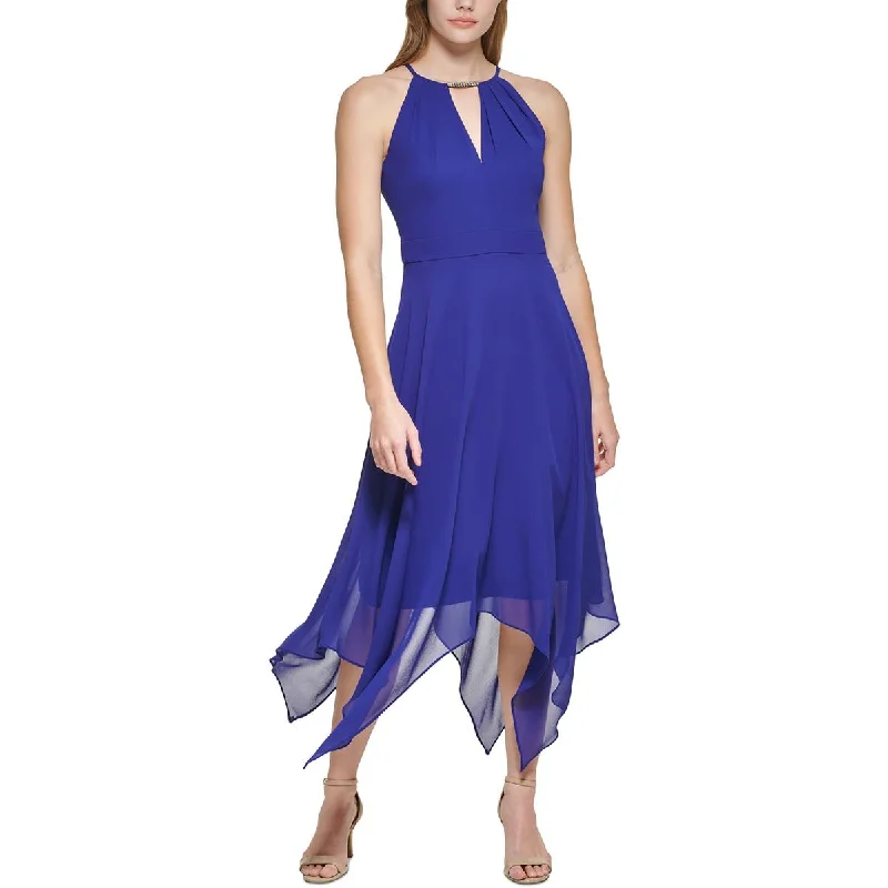 Effortless Comfort Vince Camuto Womens Petites Halter-Neck Mid-Calf Midi Dress