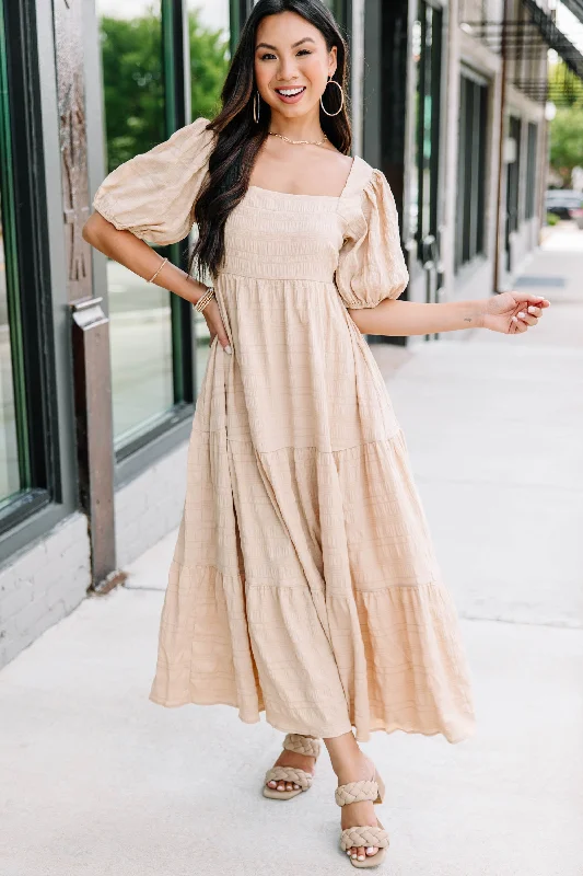 Relaxed Fashion Think About It Taupe Brown Midi Dress