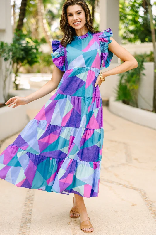 Cozy Fitting Whatever It Takes Blue Abstract Midi Dress