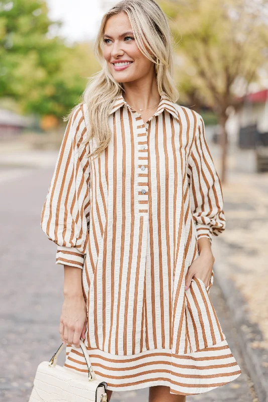 Summer Comfort It All Comes Together Brown Striped Dress