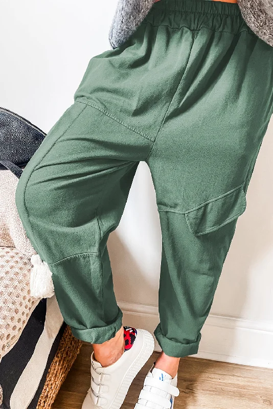 Versatile Casuals Mist Green Elastic Waist Cargo Pants