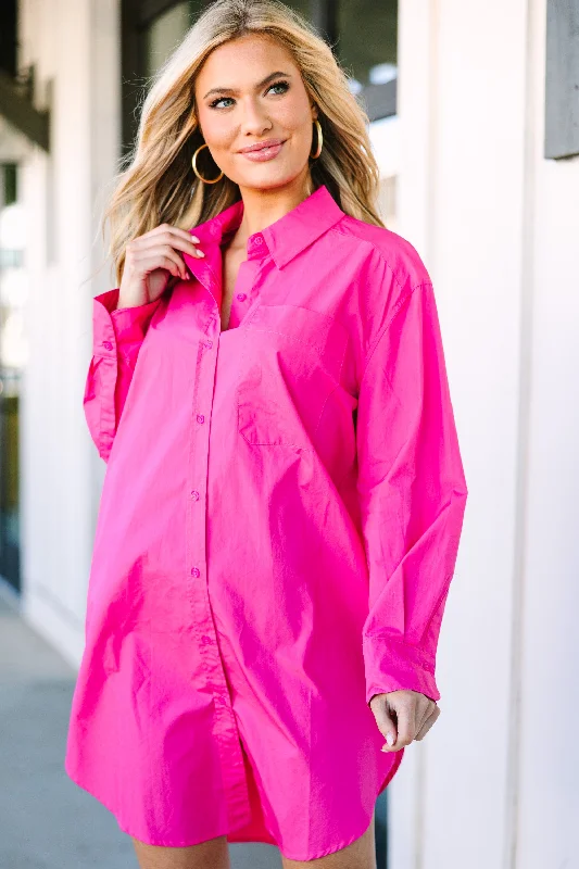 Cozy Outerwear Ask Around Fuchsia Pink Shirt Dress