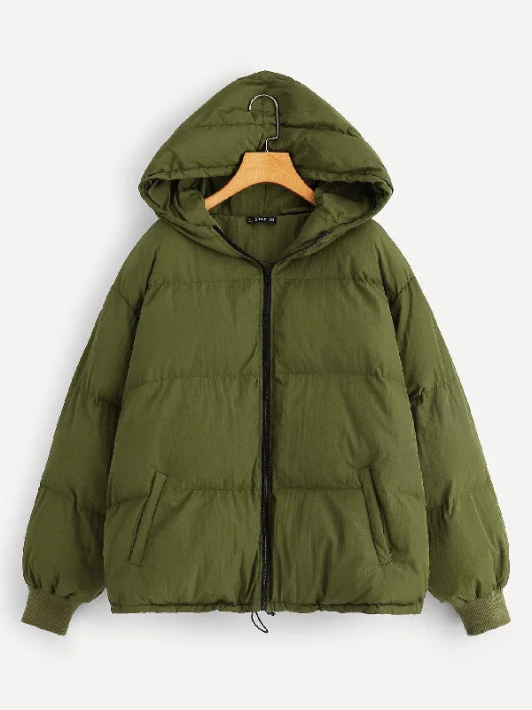Effortless Elegance Plus Zip Front Hooded Puffer Coat