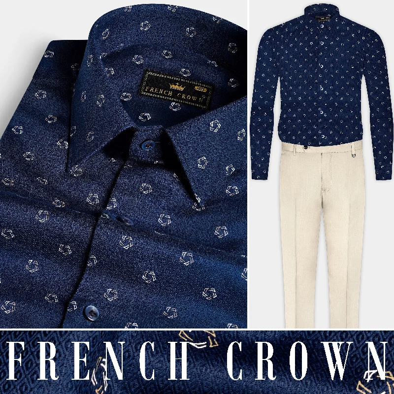 Lounge Wear Downriver Blue Dobby Textured Premium Giza Cotton Shirt