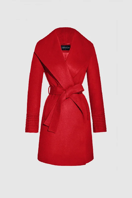 Easy-to-Wear Baby Alpaca Mid Length Shawl Collar Wrap Coat
