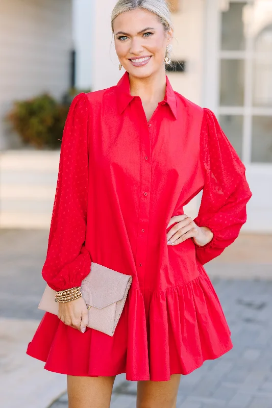 Breathable Style Live For Today Red Swiss Dot Dress