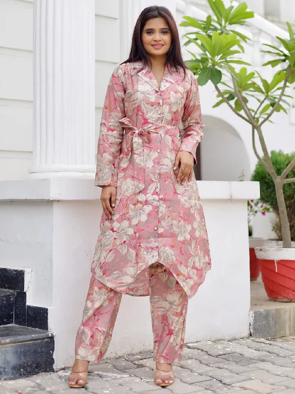 Soft Casuals Pink Printed Silk Blend Co-Ords