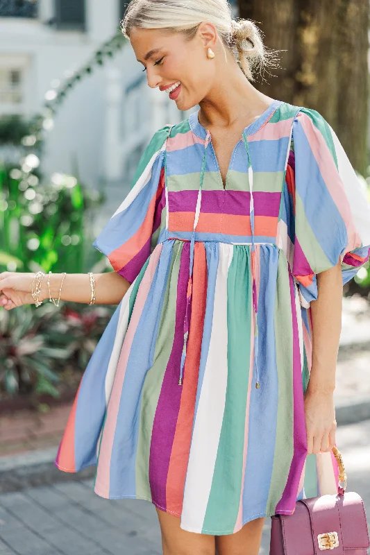 Urban Comfort A Moment In Time Denim Blue Striped Babydoll Dress