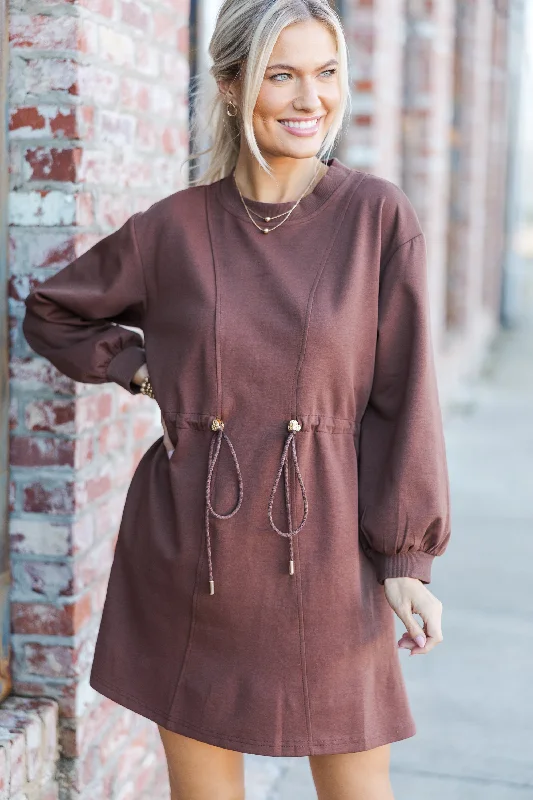 Easy-to-Wear Season Of Love Espresso Brown Drawstring Dress