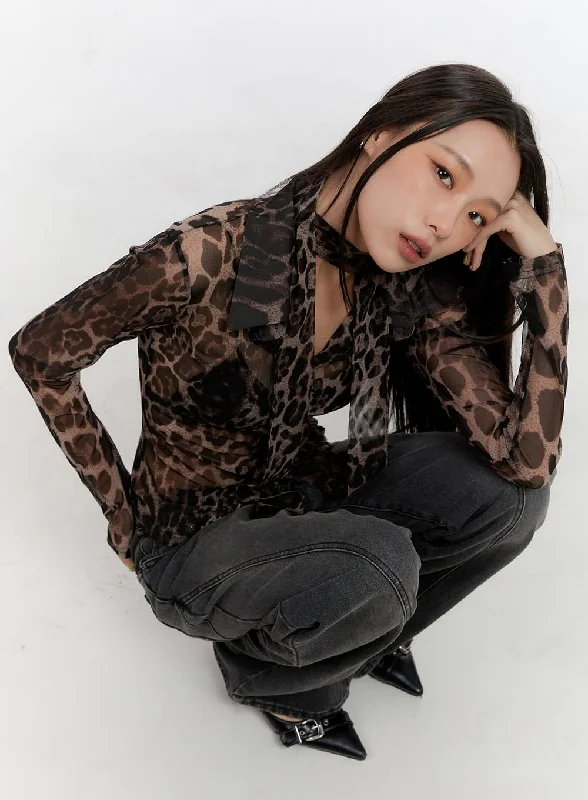 Cozy Layers Sheer Leopard Button-Up Blouse CO431