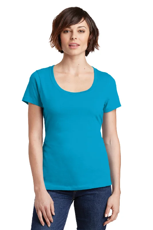 Basic Comfort District Womens Perfect Weight Short Sleeve Scoop Neck T-Shirt - Bright Turquoise Blue - Closeout