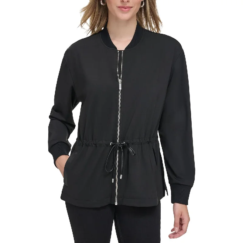 Easy Style Calvin Klein Womens Drawstring Collarless Shirt Jacket