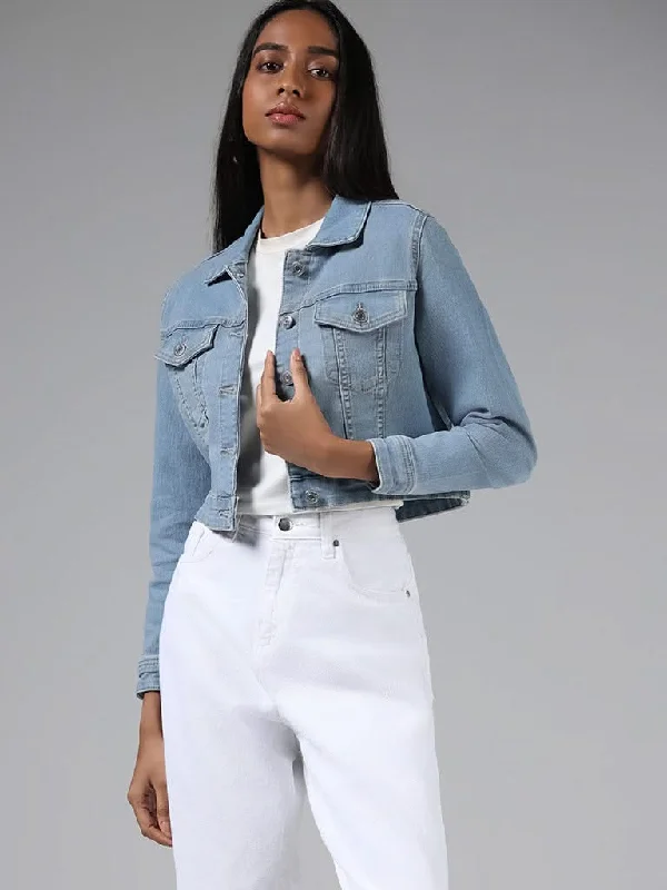 Casual Fit Nuon Light Blue Denim Cropped Jacket