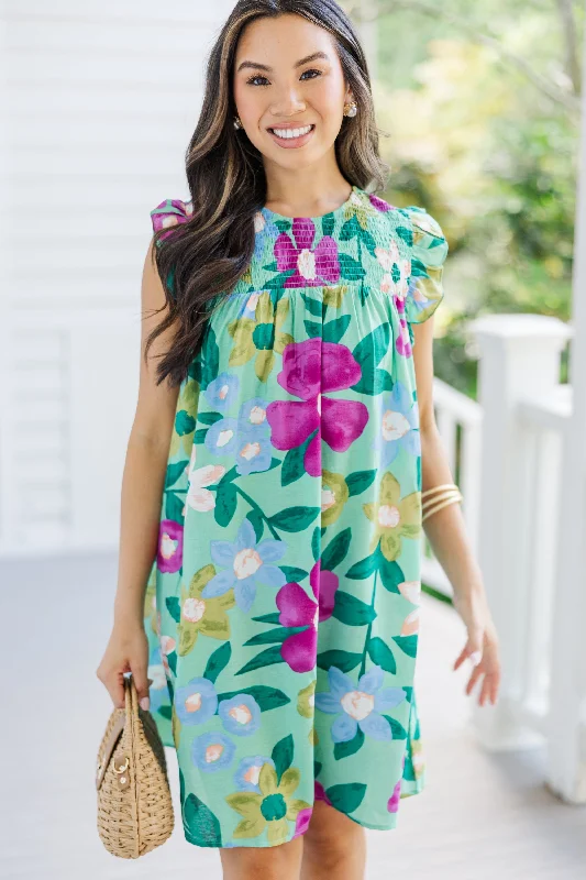 All-Day Comfort Longing For Love Sage Green Floral Ruffled Dress