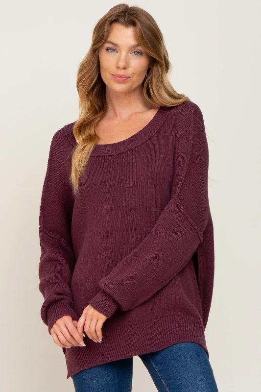 Comfortable Tops Plum Exposed Seam Side Slit Sweater
