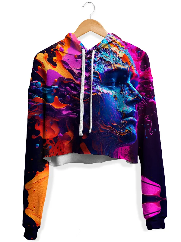 Weekend Style Hollow Existence Fleece Crop Hoodie