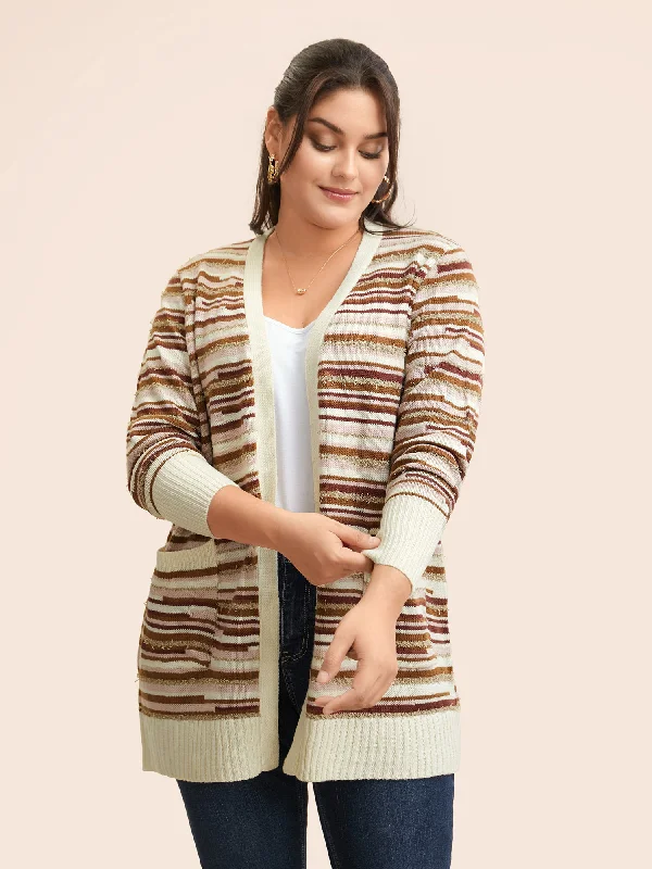 Cozy Pants Striped Kimono Collar Pocket Cardigan