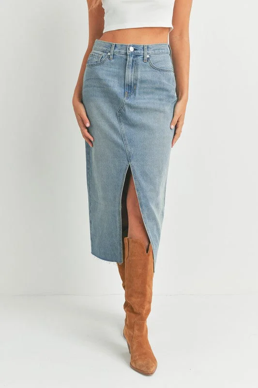 Fresh Comfort Criss Cross Denim Midi Skirt
