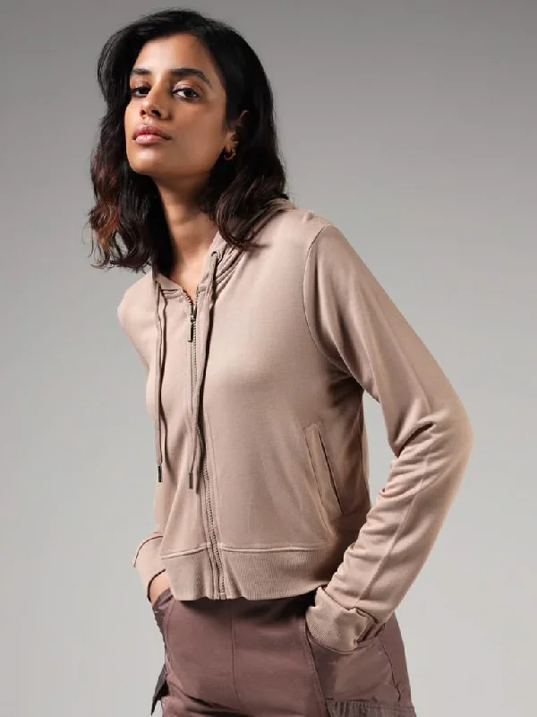 Relaxed Fashion Studiofit Tan Brown Hoodie Jacket