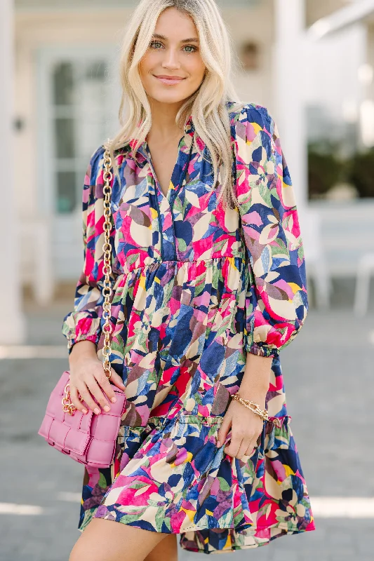 Smart Comfort Detailed Love Eggplant Purple Abstract Dress