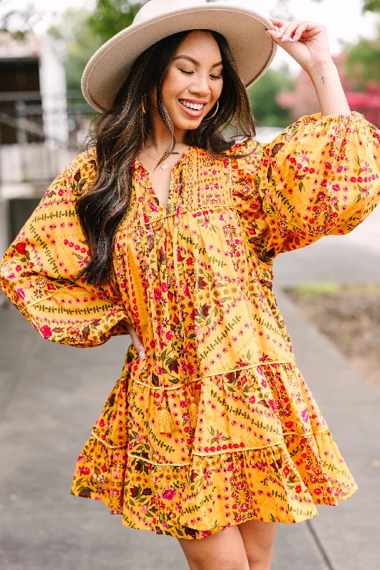 Weekend Wear Olivaceous: Ready For The Day Yellow Floral Dress