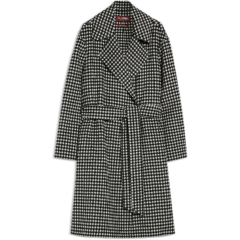 Sporty Elegance Max Mara Studio Womens Checkered Virgin Wool Wrap Coat