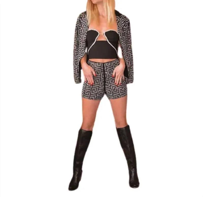 Basic Comfort Pattern Blazer Set Shorts In Black