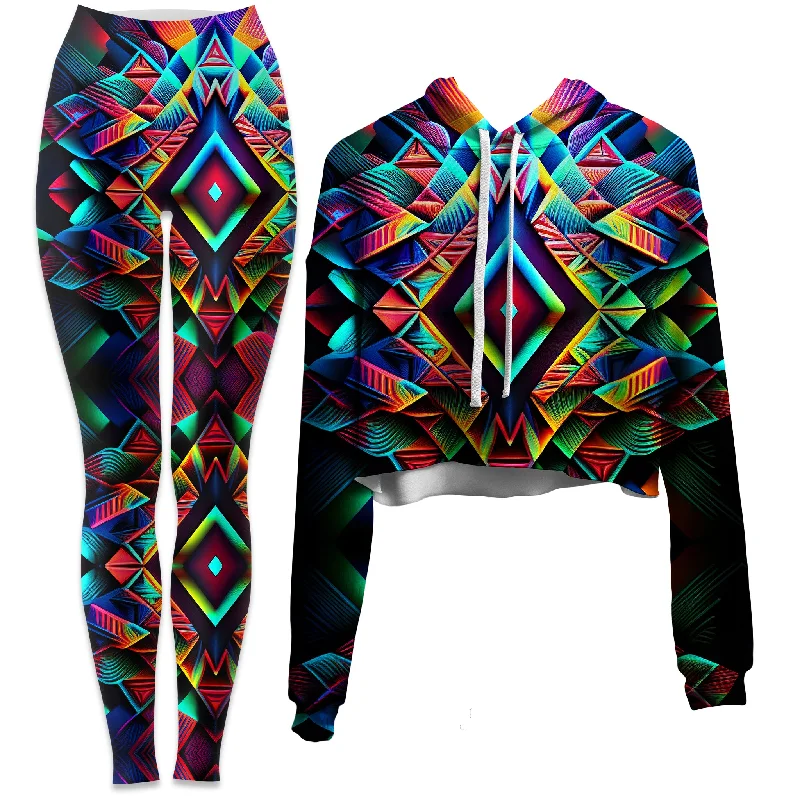 Simple Chic Psychedelic Tribal Crop Hoodie and Leggings Combo