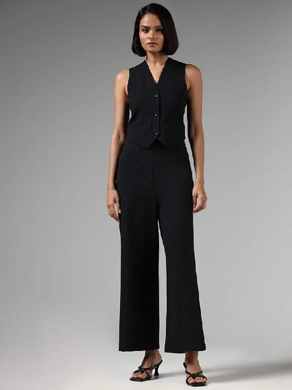 Chic Relaxation Wardrobe Solid Black Waistcoat