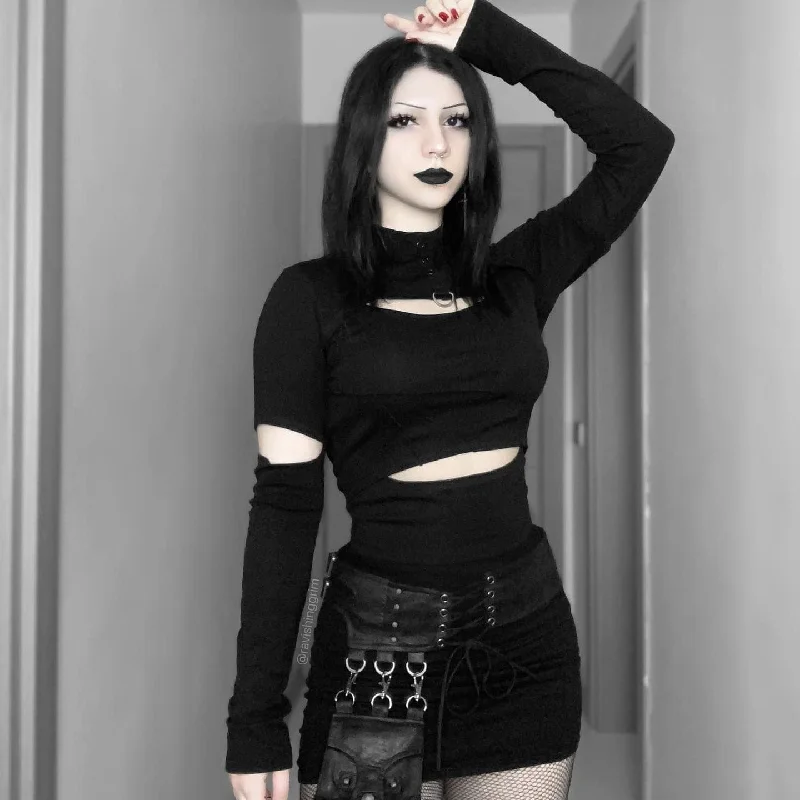 Relaxed Fashion Women's Punk Cutout Stitching Shirt