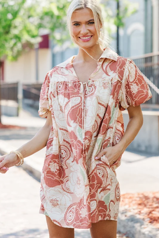 Comfortable Fashion Better Than You Know Cinnamon Orange Floral Dress
