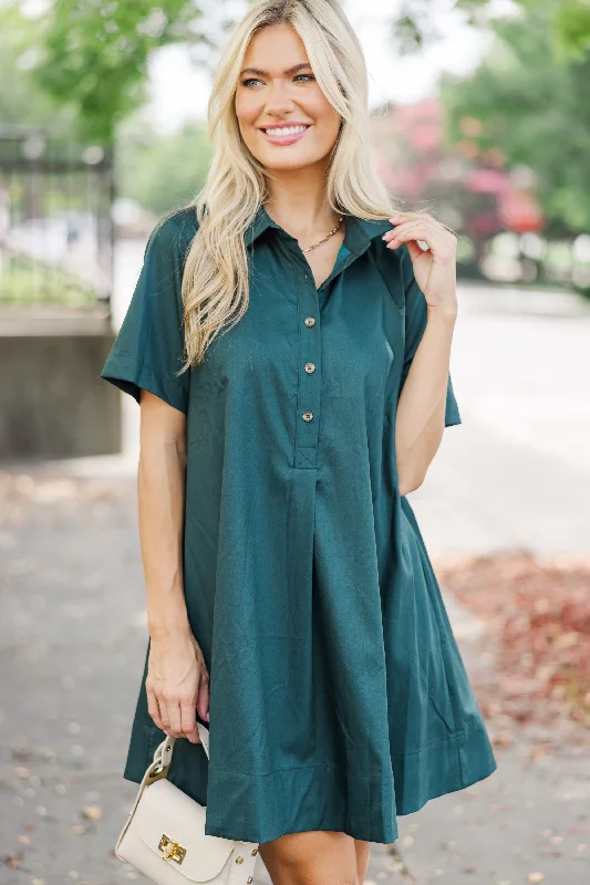 Chic Lounge It's Another Day Forest Green Shirt Dress