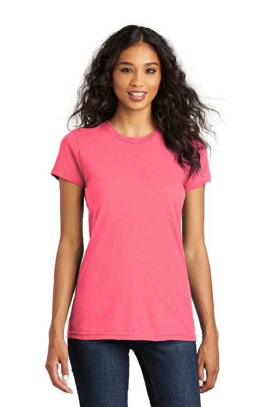 Breathable Style District Womens The Concert Short Sleeve Crewneck T-Shirt - Neon Pink - Closeout