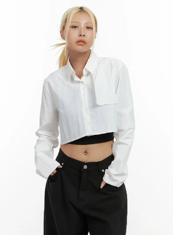 Soft Layers Buttoned Solid Crop Blouse CO414