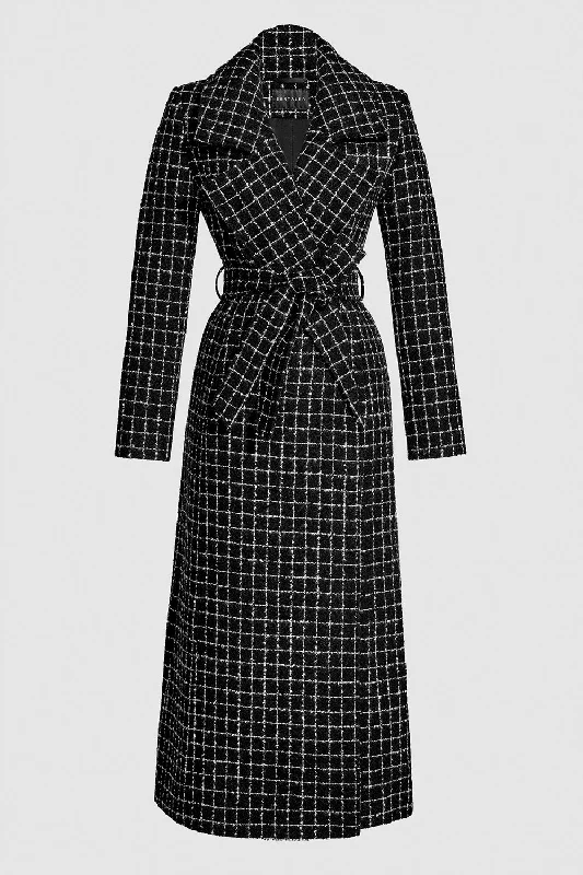 Cozy Chic Wear Tweed Suri Alpaca Maxi Notched Collar Wrap Coat