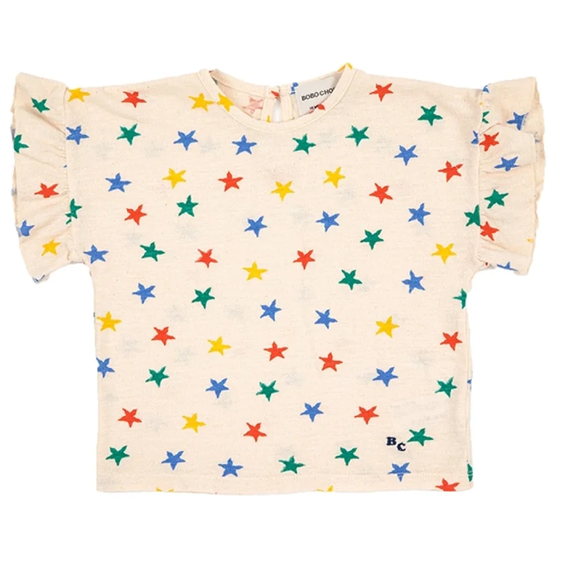 Cozy Footwear Bobo Choses Offwhite Multicolor Stars All Over Ruffle T-Shirt