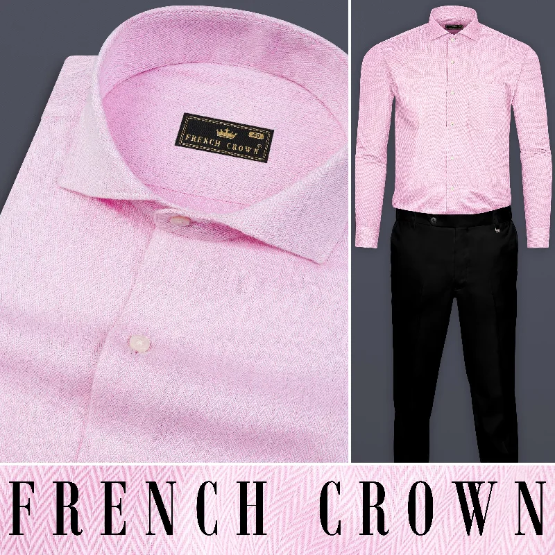 Trendy Comfort Pale Rose Pink Herringbone and Tencel rich Shirt