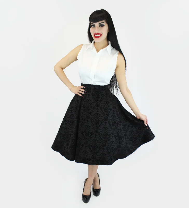 Warm Layers Damask Black Full Circle Skirt