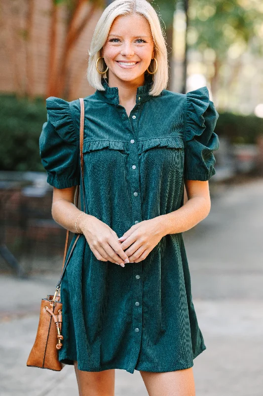 Easy Comfort Style Answer The Call Hunter Green Babydoll Dress