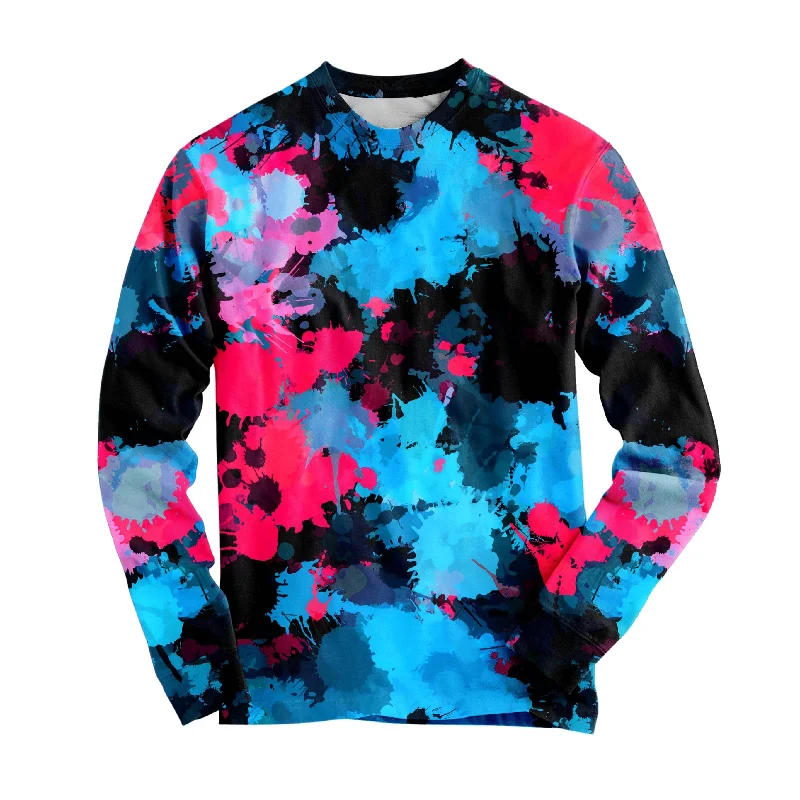 Relaxed Tops Pink and Blue Paint Splatter Long Sleeve