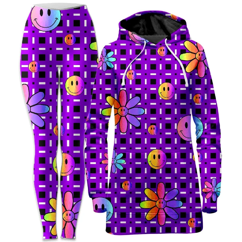 Cozy Dress Happiness On Purple Hoodie Dress and Leggings Combo