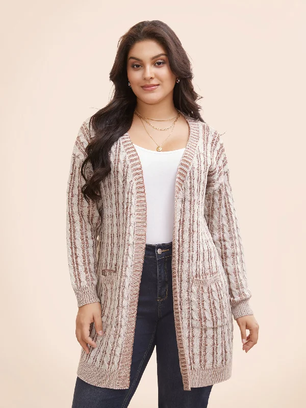 Cozy Apparel Texture Cable Knit Patch Pocket Cardigan