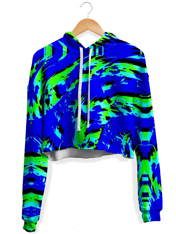 Light Fit Sea Splatter Rave Graffiti Fleece Crop Hoodie