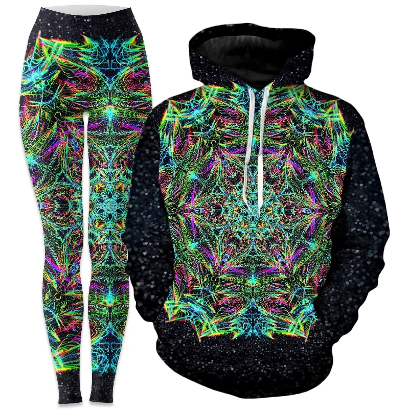Fashionable Ease Green Warp Hoodie and Leggings Combo