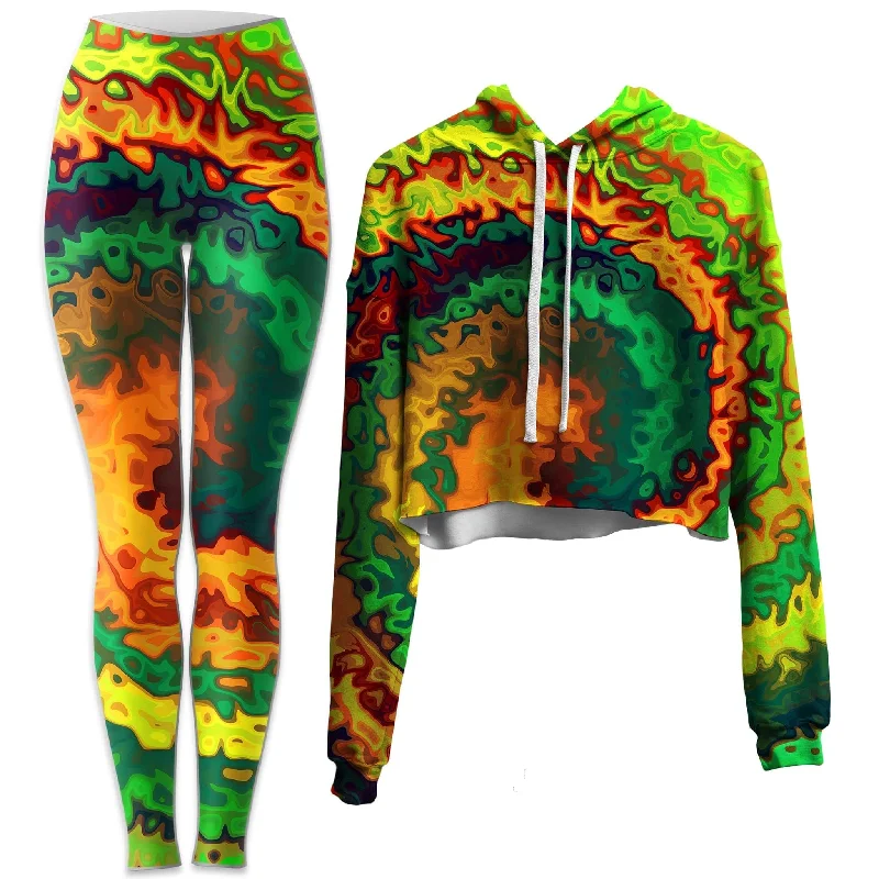 Relaxed Fit Wear Abstract Rotation Crop Hoodie and Leggings Combo