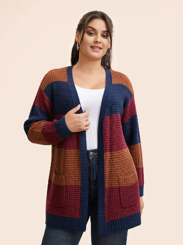 Easy Chic Colorblock Contrast Patch Pocket Cardigan