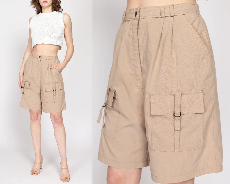 Cozy Pants Medium 80s Khaki Pleated Cargo Shorts 28"