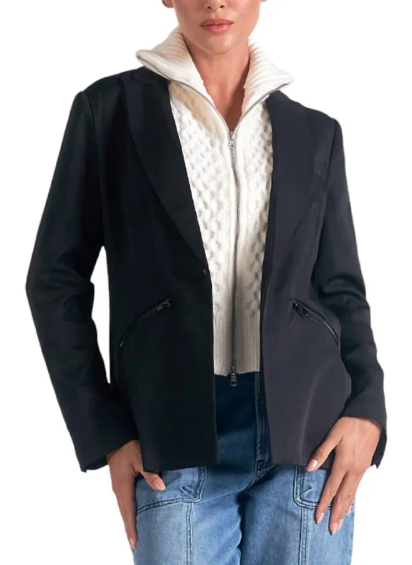 Stylish Jackets Blazer Sweater In Blk/off White